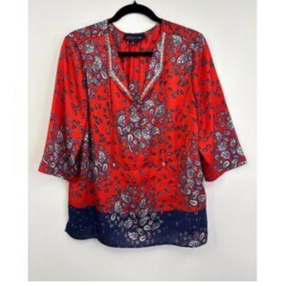 Whimsical Dark Floral Paisley Blouse with beaded embroidery Large - Picture 1 of 4